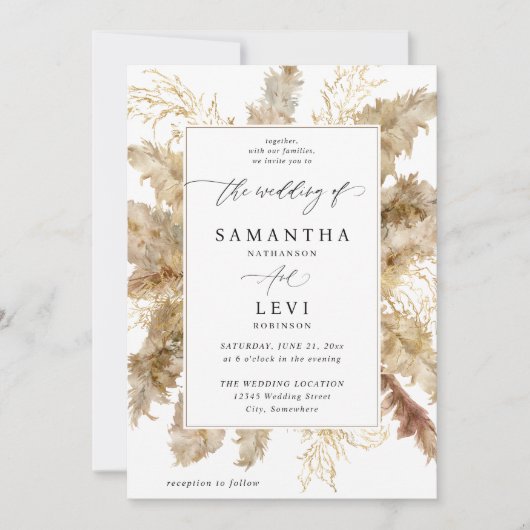 Invitation Mariage Pampas Grass & Gold Boho (Devant)