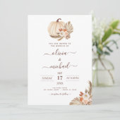 Invitation Mariage Pampas Grass Terracotta Citrouille blanc (Debout devant)