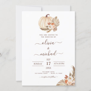 Invitation Mariage Pampas Grass Terracotta Citrouille blanc