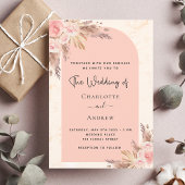 Invitation Mariage pampas herbe rose or blush boho