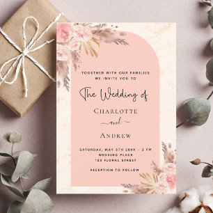 Invitation Mariage pampas herbe rose or blush boho