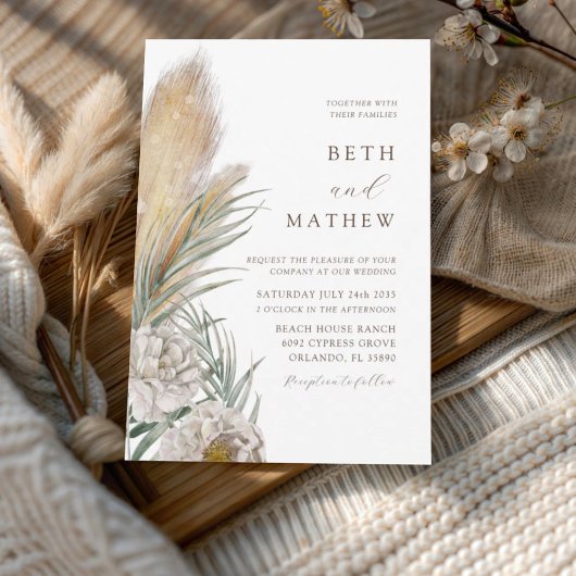 Invitation Mariage Pampas Typographie Brun Rustique