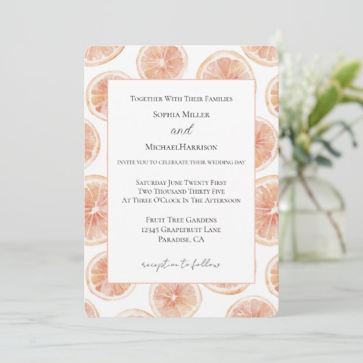 Invitation Mariage Pamplemousse Brise d'Été (Debout devant)