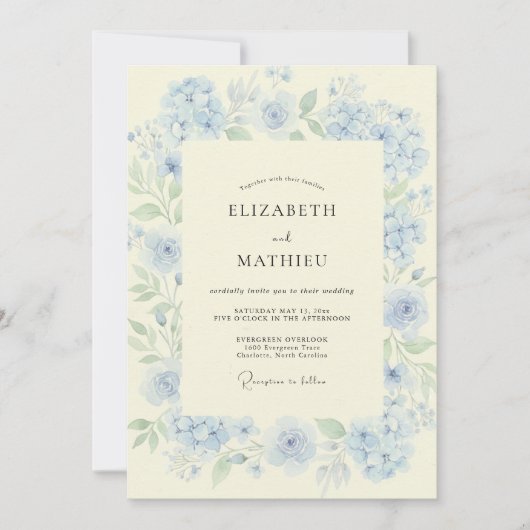 Invitation Mariage Paon Azur Clair (Devant)