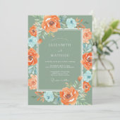 Invitation Mariage Paon Azur Corail (Debout devant)