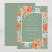 Invitation Mariage Paon Azur Corail (Devant / Derrière)