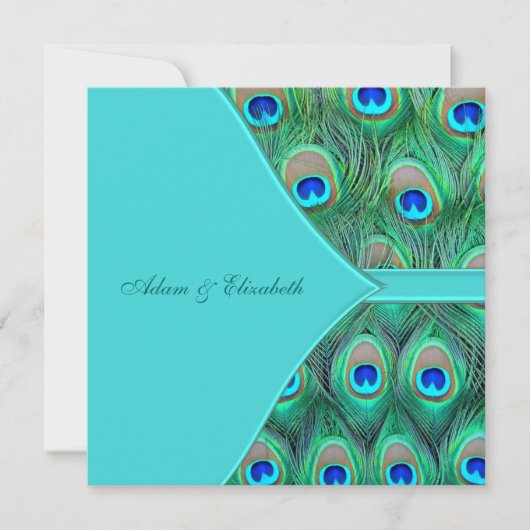 Invitation Mariage Paon Bleu Turquoise (Devant)