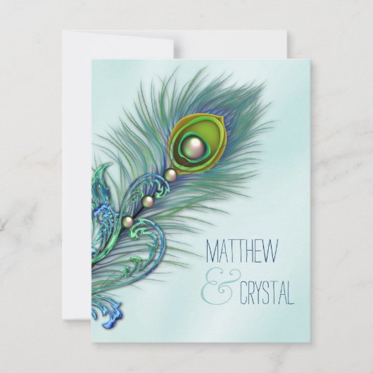 Invitation Mariage Paon Bleu Turquoise (Devant)