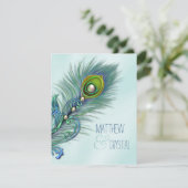 Invitation Mariage Paon Bleu Turquoise (Debout devant)