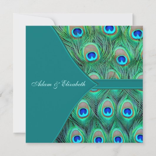 Invitation Mariage Paon Bleu Turquoise (Devant)