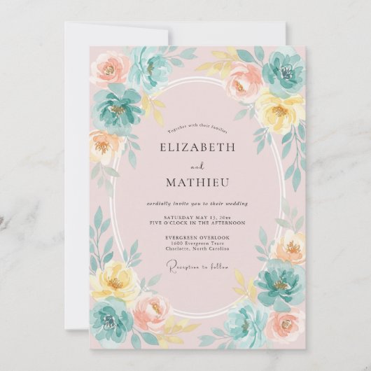 Invitation Mariage Paon Blush Lemon (Devant)