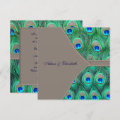 Invitation Mariage Paon Brun et Bleu (Devant / Derrière)
