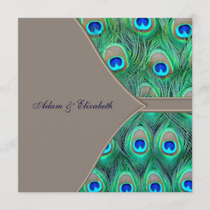 Invitation Mariage Paon Brun et Bleu