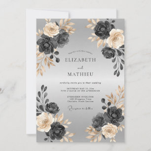 Invitation Mariage Paon de Charbon d'Argent