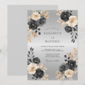 Invitation Mariage Paon de Charbon d'Argent (Devant / Derrière)