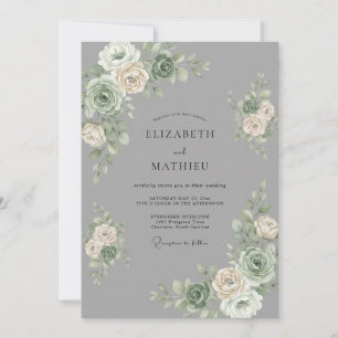 Invitation Mariage Paon Gris Argent
