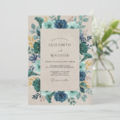 Invitation Mariage Paon Indigo Ardoise (Debout devant)
