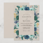 Invitation Mariage Paon Indigo Ardoise (Devant / Derrière)