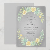 Invitation Mariage Paon Jaune Gris (Devant / Derrière)