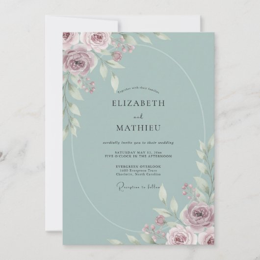 Invitation Mariage Paon Mauve Céleste (Devant)