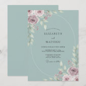 Invitation Mariage Paon Mauve Céleste (Devant / Derrière)