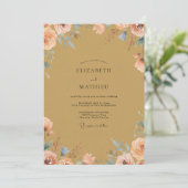 Invitation Mariage Paon Peach Or (Debout devant)