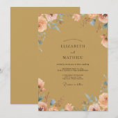Invitation Mariage Paon Peach Or (Devant / Derrière)