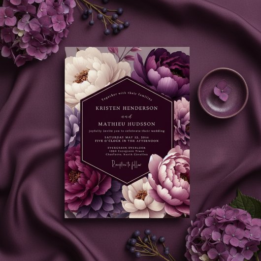 Invitation Mariage Paon Plum