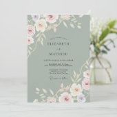 Invitation Mariage Paon Rose Céladon (Debout devant)