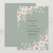 Invitation Mariage Paon Rose Céladon (Devant / Derrière)