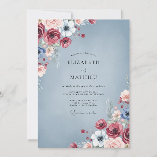 Invitation Mariage Paon Rouge Ardoise (Devant)