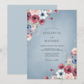 Invitation Mariage Paon Rouge Ardoise (Devant / Derrière)