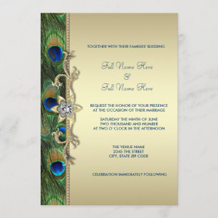 Invitation Mariage Paon Vert Émeraude et Or