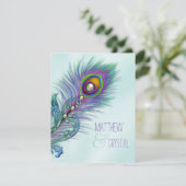 Invitation Mariage Paon Violet et Bleu Turquoise (Debout devant)