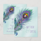 Invitation Mariage Paon Violet et Bleu Turquoise (Devant / Derrière)