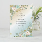 Invitation Mariage Paonée Aqua Gold (Debout devant)