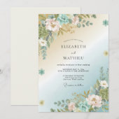 Invitation Mariage Paonée Aqua Gold (Devant / Derrière)