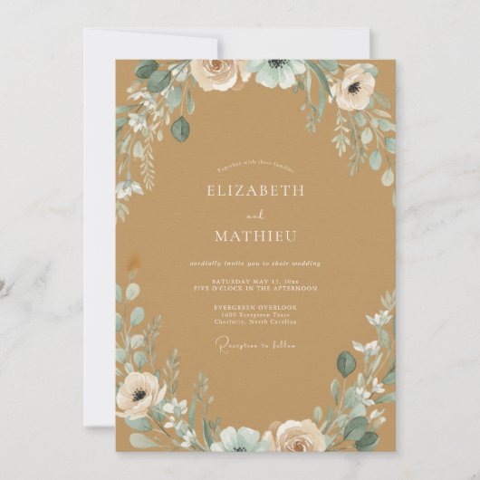 Invitation Mariage Paonée au Tan Doré (Devant)