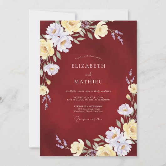 Invitation Mariage Paonée Crème Bordeaux (Devant)