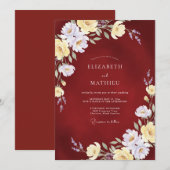 Invitation Mariage Paonée Crème Bordeaux (Devant / Derrière)