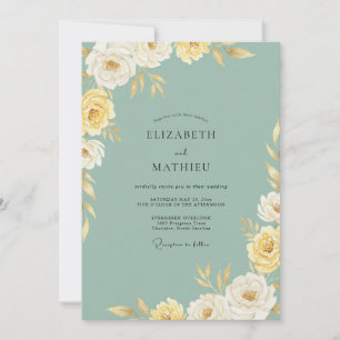 Invitation Mariage Paonée Dorée Mousse de Mer