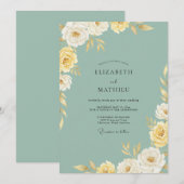 Invitation Mariage Paonée Dorée Mousse de Mer (Devant / Derrière)