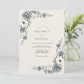 Invitation Mariage Paonée Ivoire Ardoise (Debout devant)