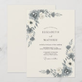 Invitation Mariage Paonée Ivoire Ardoise (Devant / Derrière)