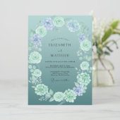 Invitation Mariage Paonée Menthe Ardoise (Debout devant)