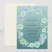Invitation Mariage Paonée Menthe Ardoise (Devant / Derrière)