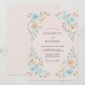 Invitation Mariage Paonée Or Céruléen (Devant / Derrière)