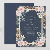 Invitation Mariage Paonée Or de Minuit (Devant / Derrière)