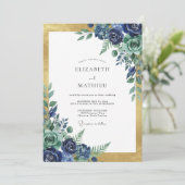 Invitation Mariage Paonée Or Indigo (Debout devant)