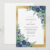 Invitation Mariage Paonée Or Indigo (Devant / Derrière)